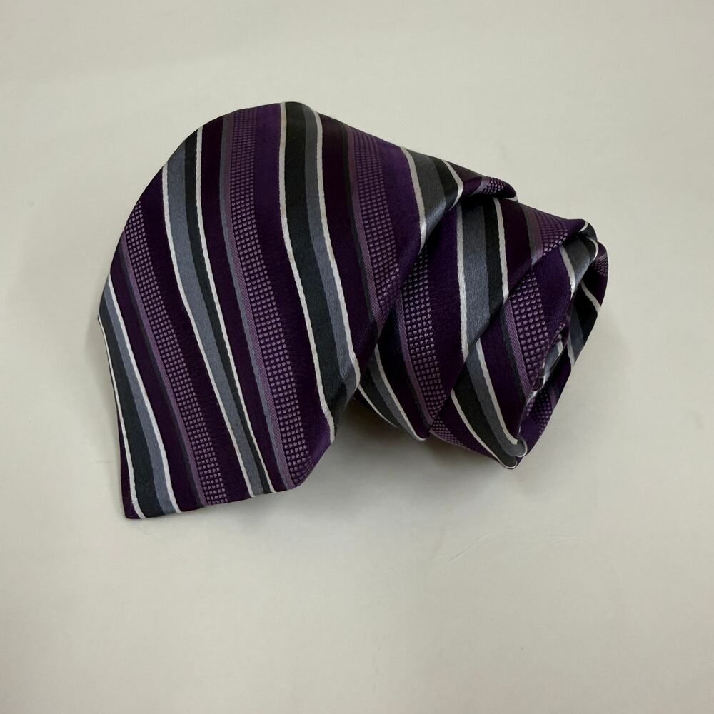 Robert Talbott Best of Class Silk Tie Purple Gray White Stripe Mens Necktie